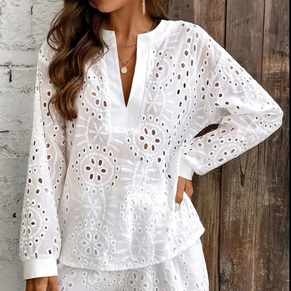 White Eyelet Two Piece Short Set - Picture 2 of 10